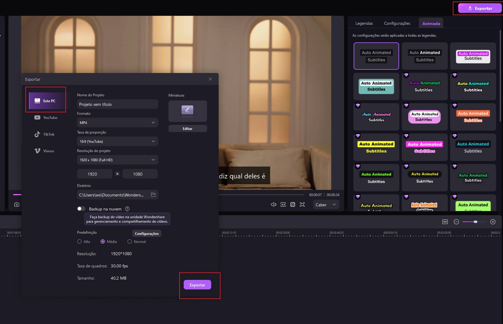 Exportar o vídeo editado