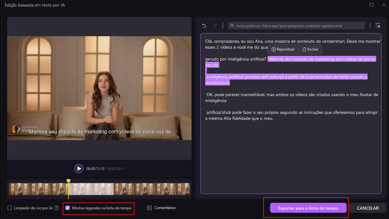 Exportar para a Linha do Tempo