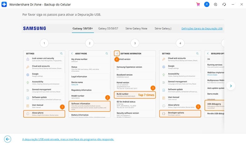 selecione opção de backup e restauração de dados do dispositivo