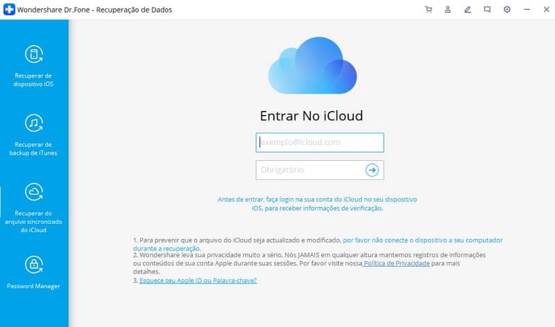 início de sessão no backup do icloud