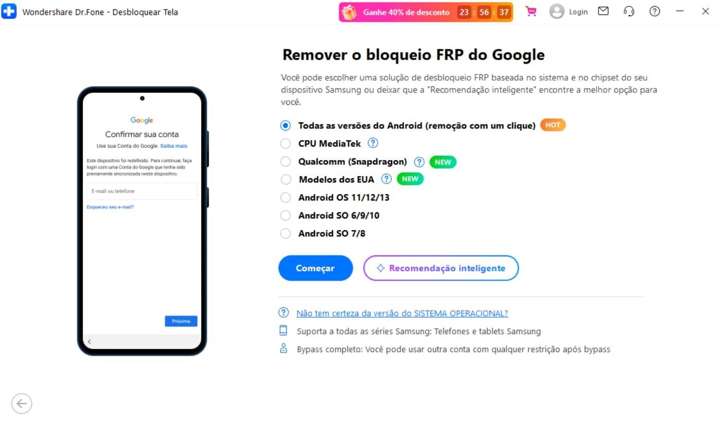 select android version and proceed to unlock