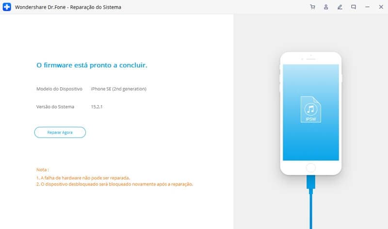 botão 'fix now' para reparar o sistema