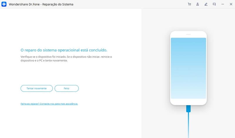reparo concluído do sistema do iPhone