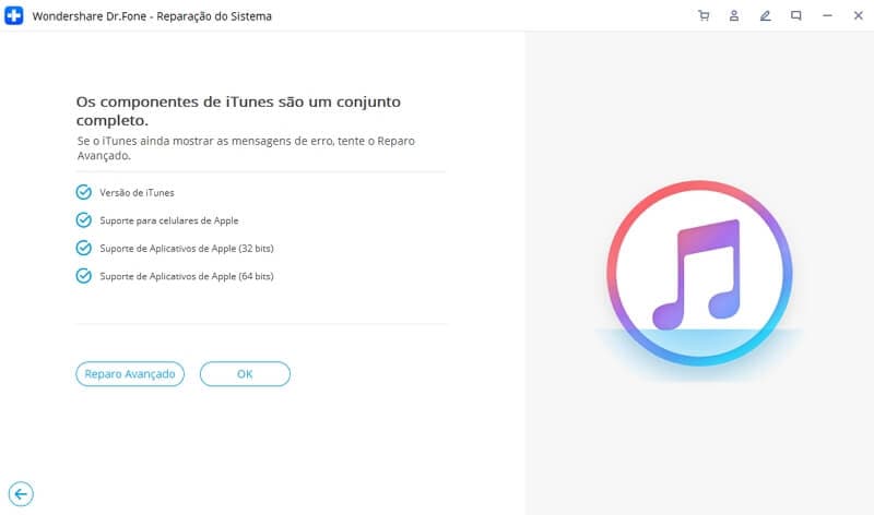 verificação dos ocmponentes do iTunes