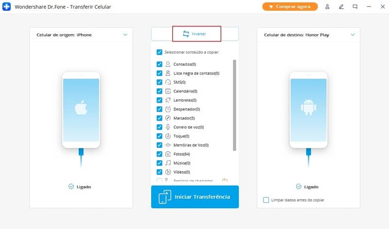 conecte dispositivos para transferir dados de HTC para HTC