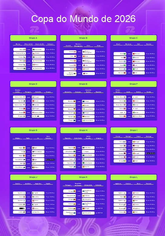 Tabela geral Copa do Mundo 2026 PDF com grupos, seleções e jogos