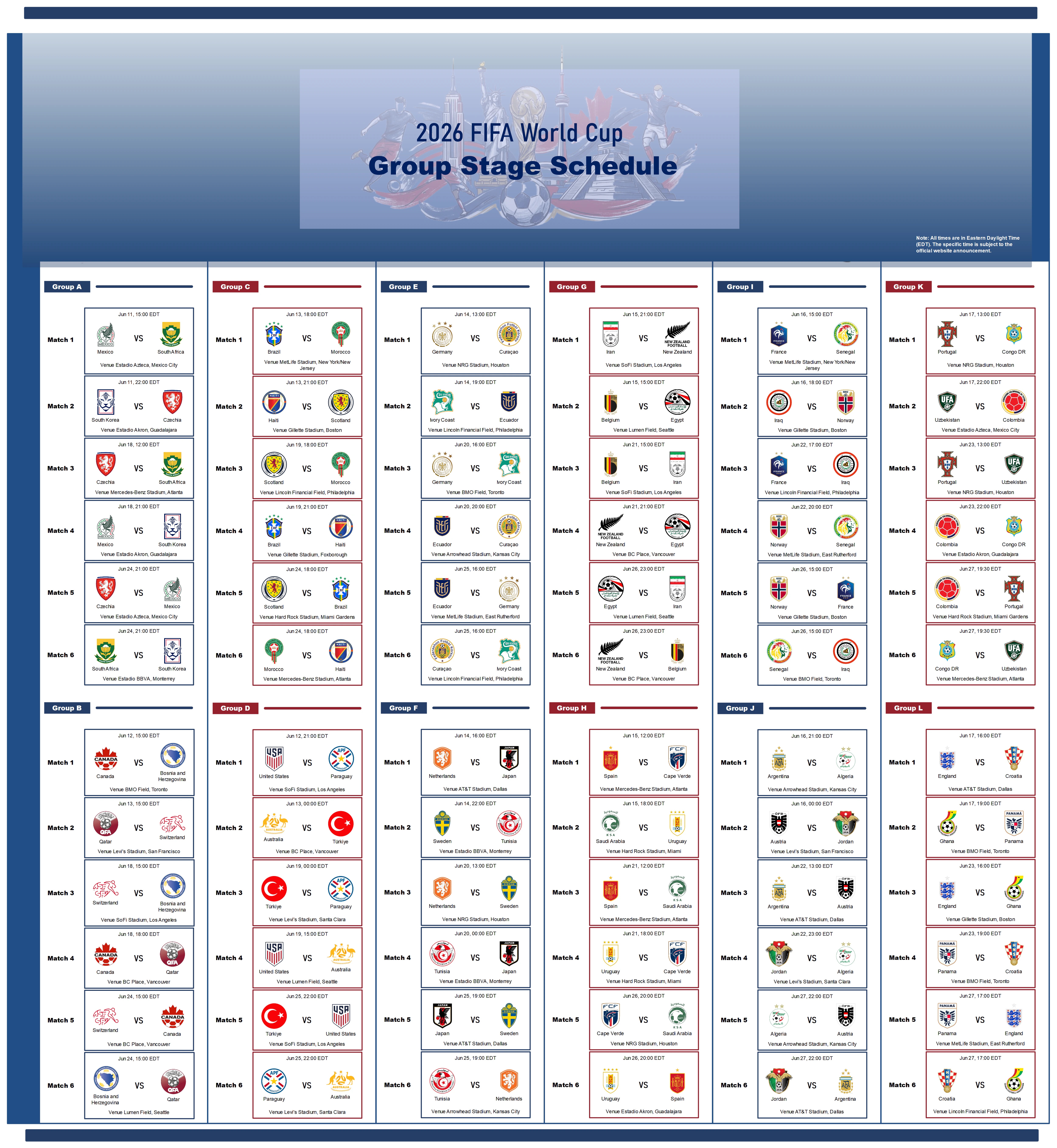 Calendário da fase de grupos da Copa do Mundo da FIFA de 2026