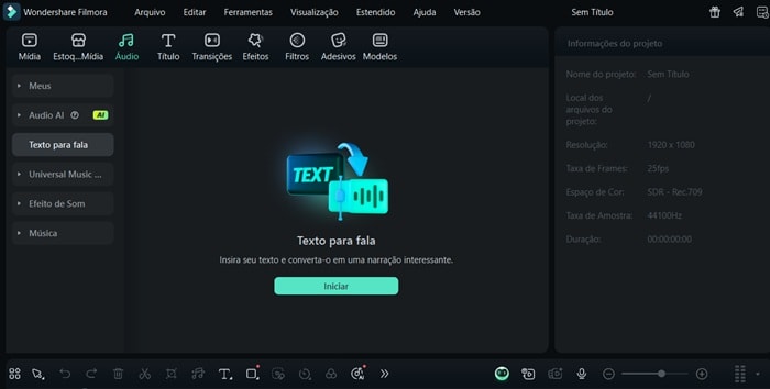 Texto para Fala Filmora