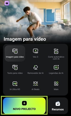Passo 1: toque em novo projeto no app Filmora