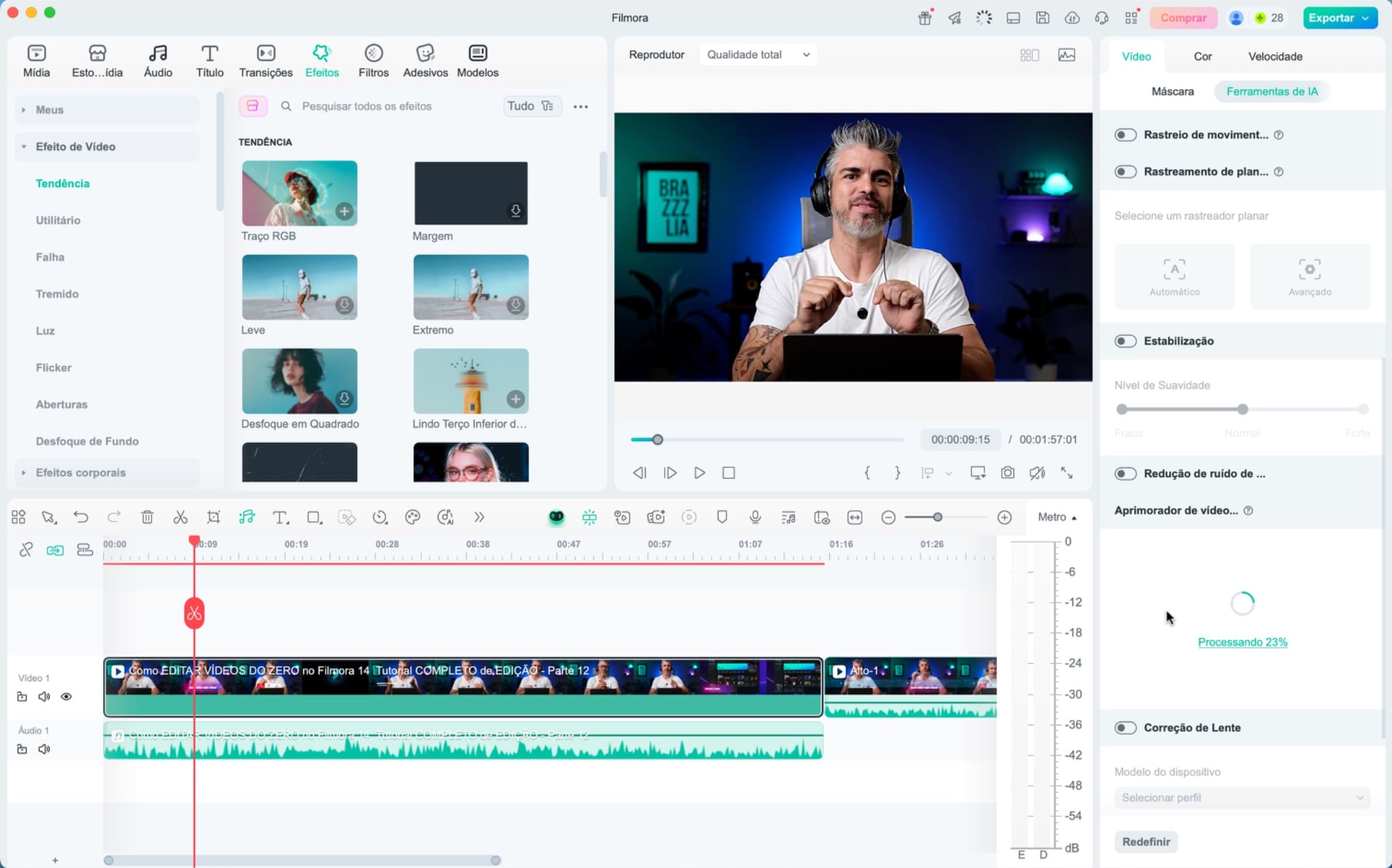 Ative o aprimorador de vídeo com IA.