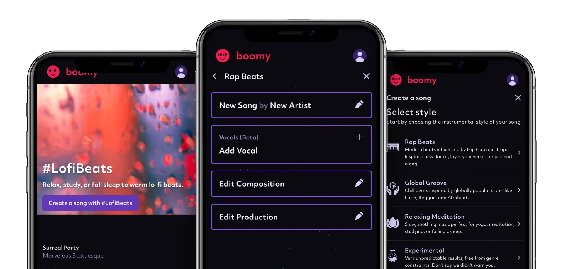 Tela do Boomy com opções para personalizar uma música.