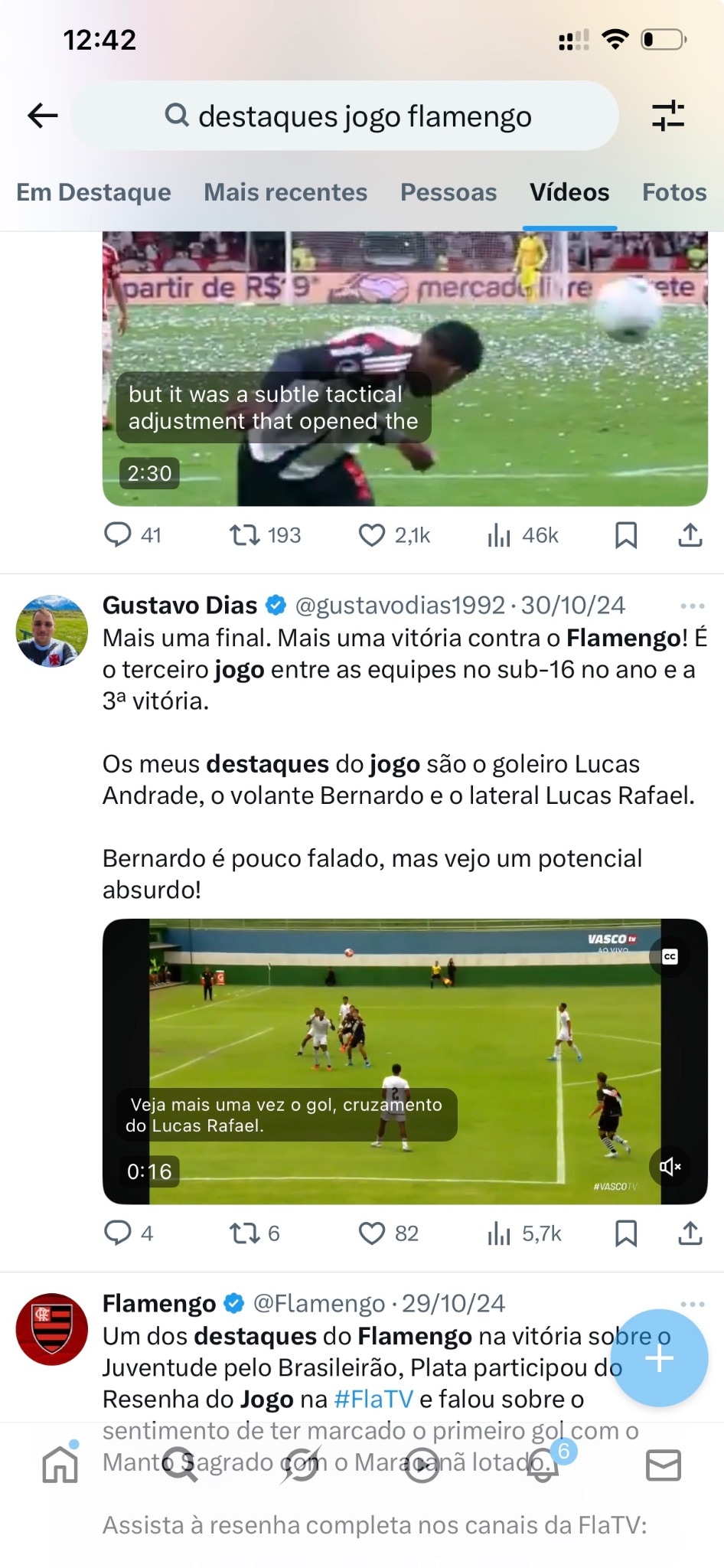 Imagem ilustrativa de posts de vídeos de melhores momentos do futebol no X.