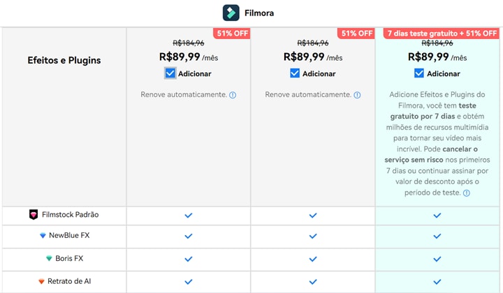 como comprar Boris e NewBlue FX no Filmora