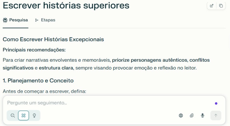 interface de escrita do Perplexity