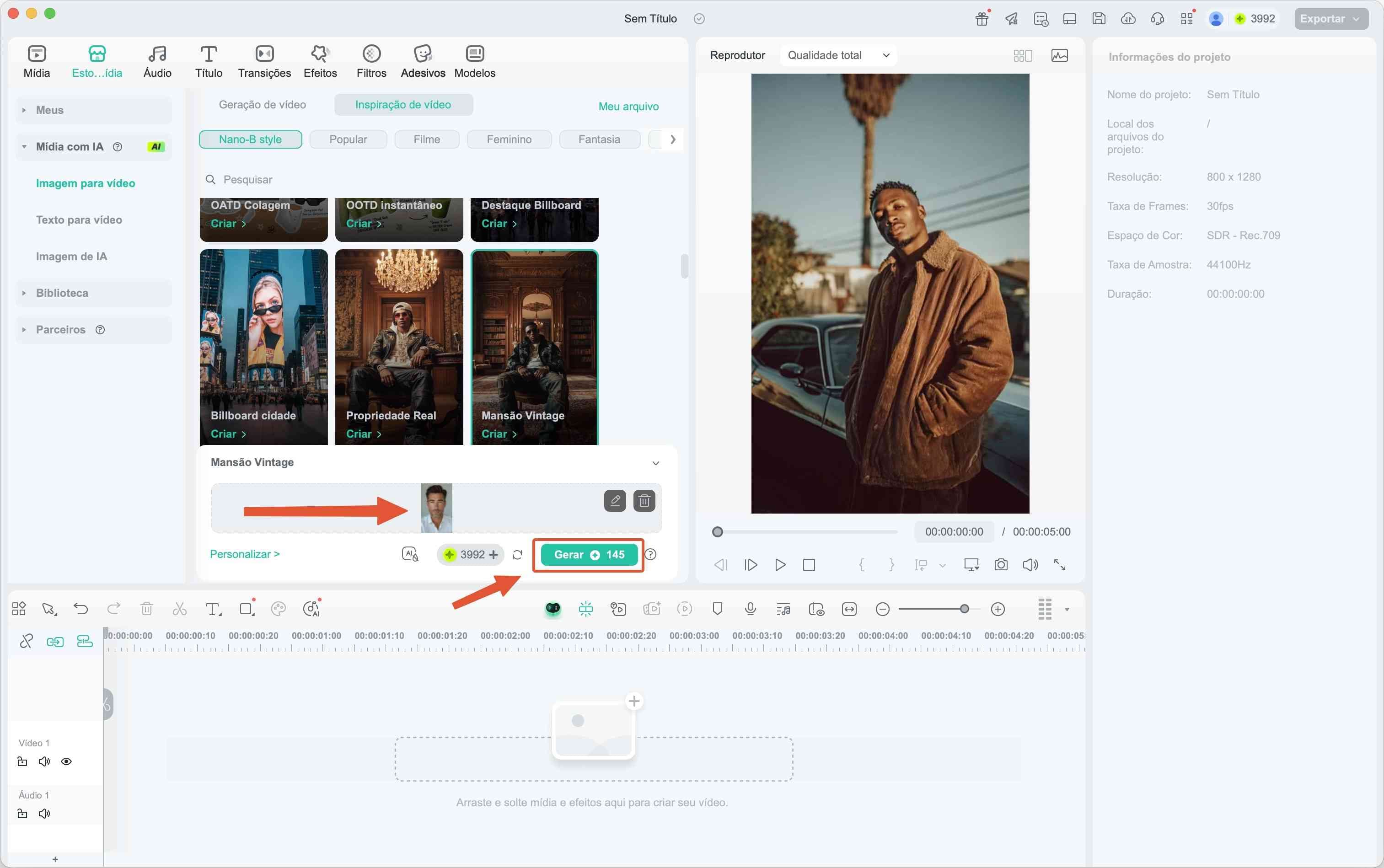 Processo de geração de vídeo por IA no Filmora