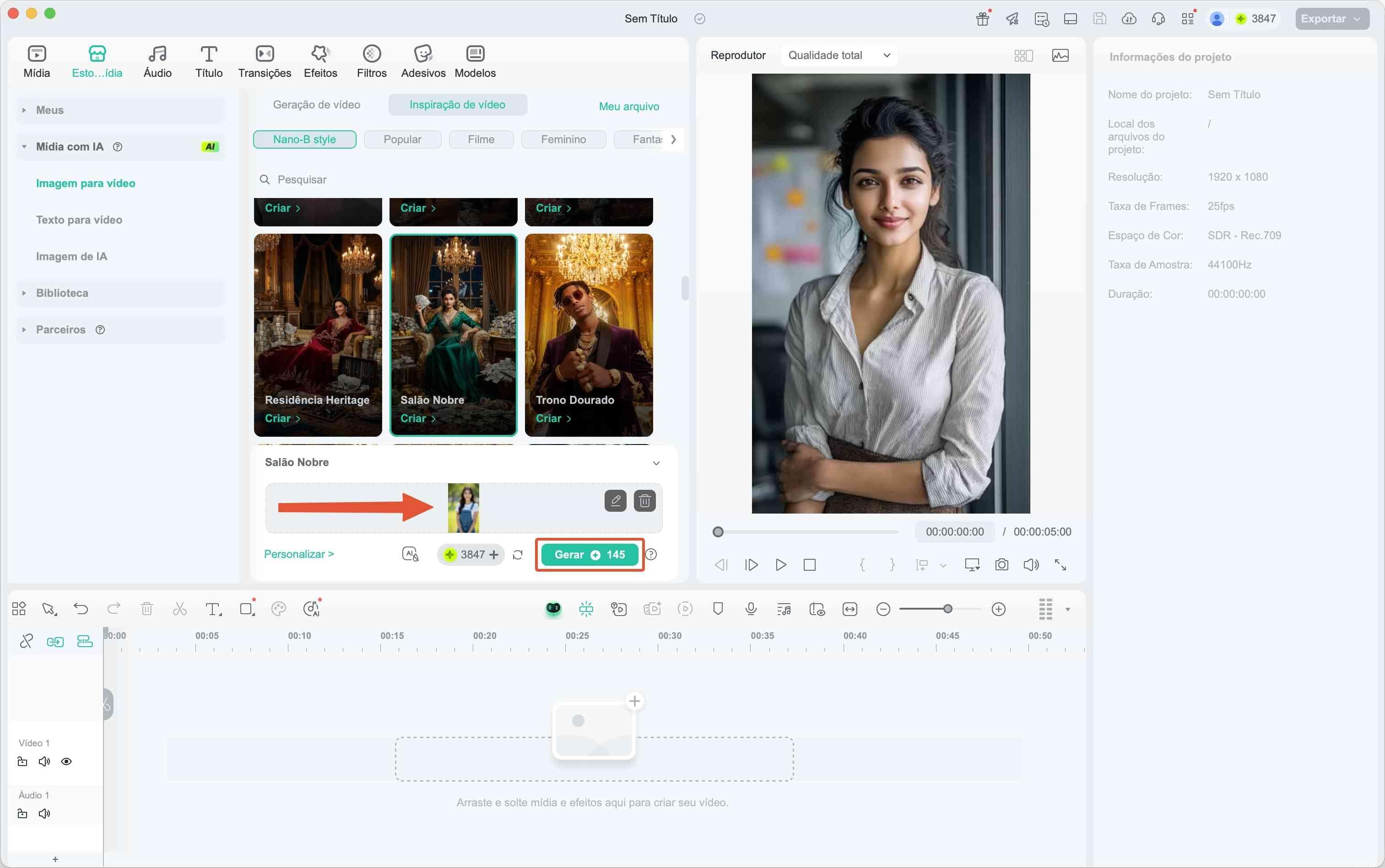 Processo de geração de vídeo com IA no Filmora