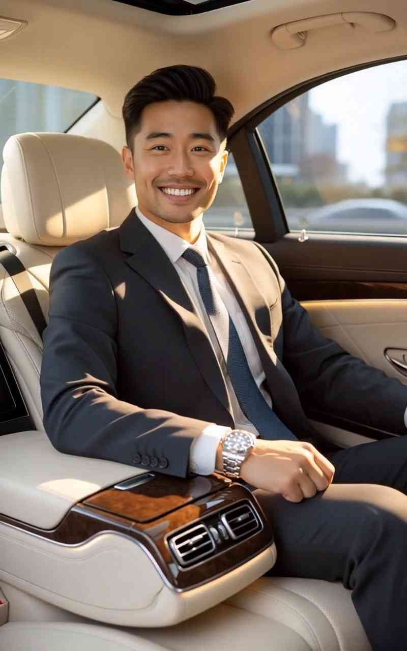 Captura de tela do vídeo final mostrando o efeito de empresário em carro de luxo