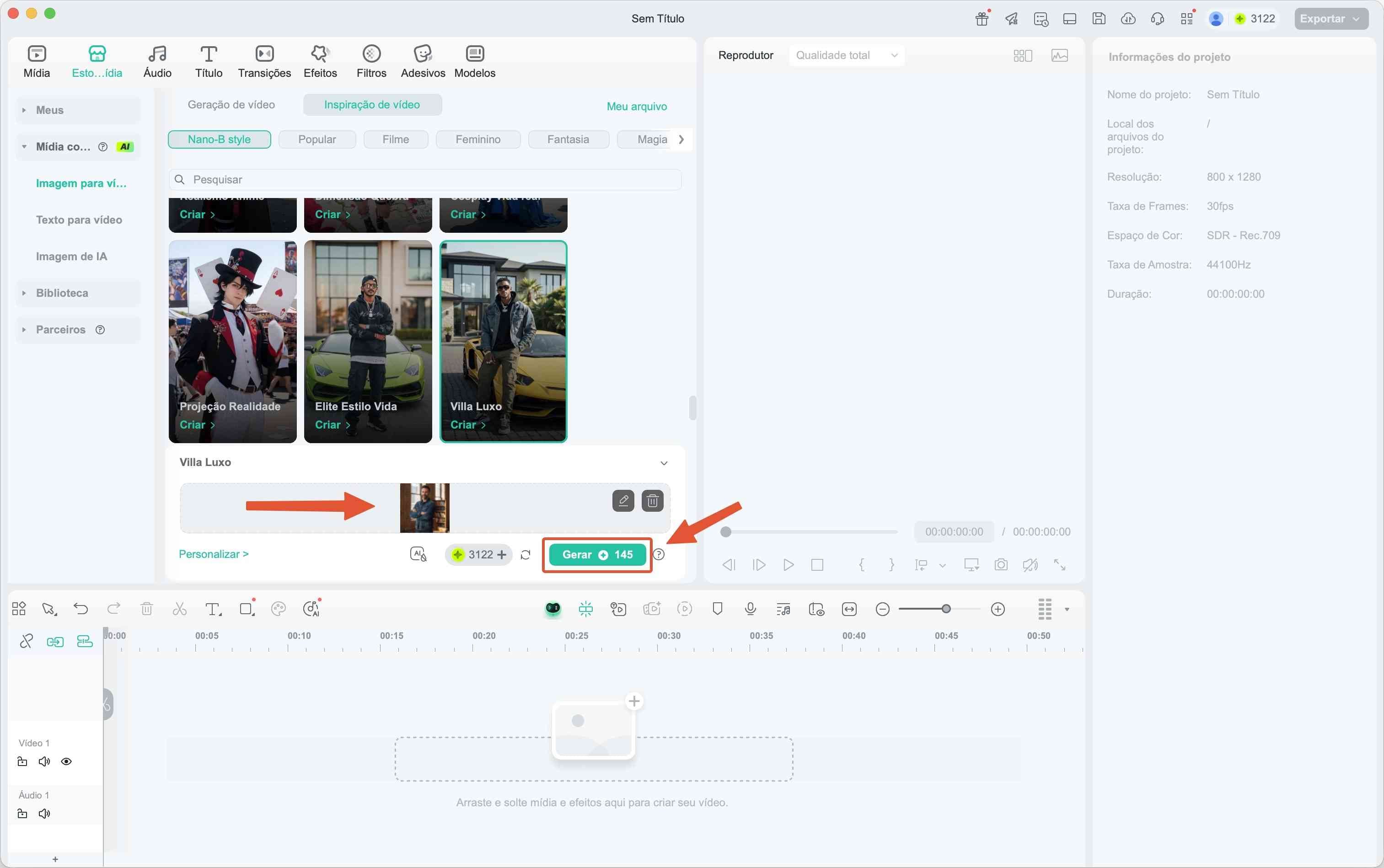 Botão de gerar vídeo a partir de imagem usando inteligência artificial