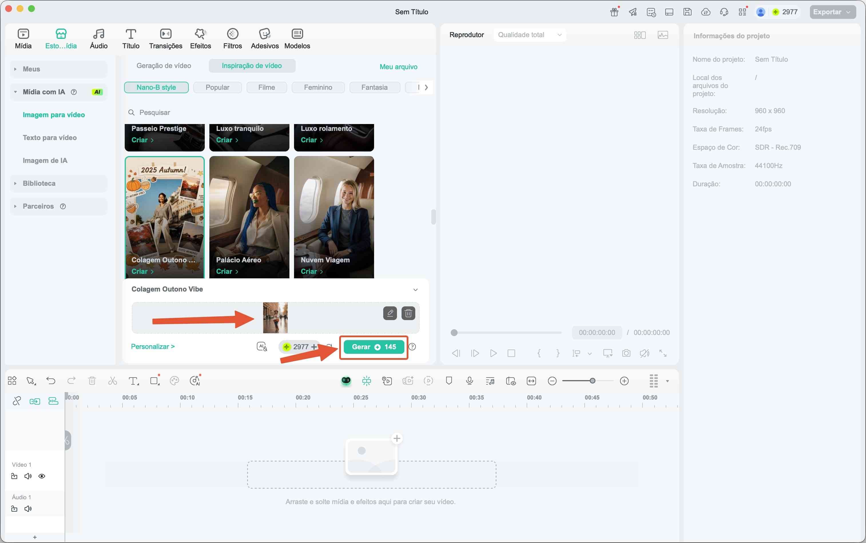 Processo de geração de vídeo por IA no Filmora