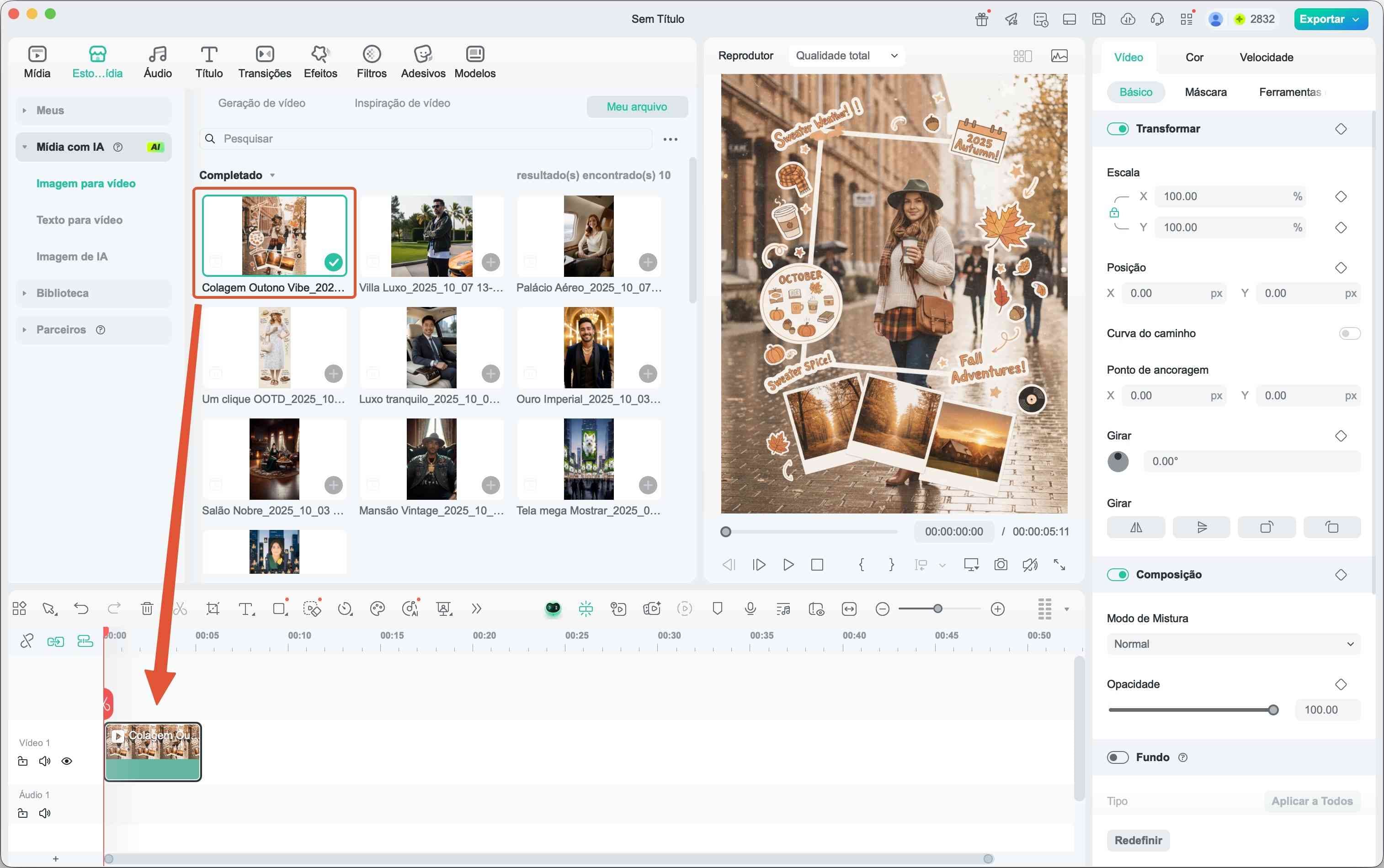 Edição final do vídeo na linha do tempo do Filmora