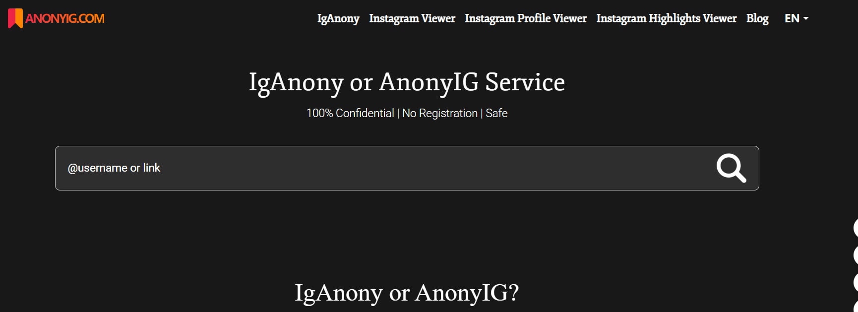 interface do Iganony para visualizar stories e posts públicos