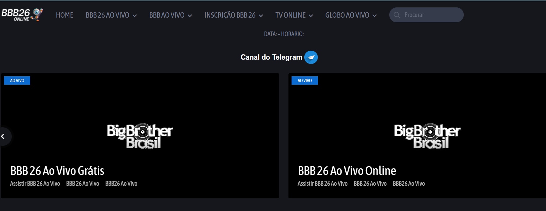 Home do bbb26.digital com links principais