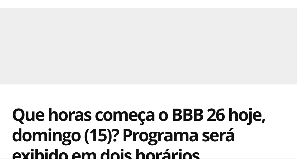 horário BBB hoje e programação do BBB 2026