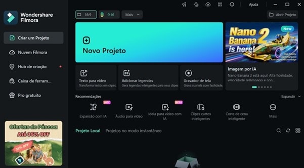 Passo 1: Abrindo o software Filmora para iniciar a captura de vídeo