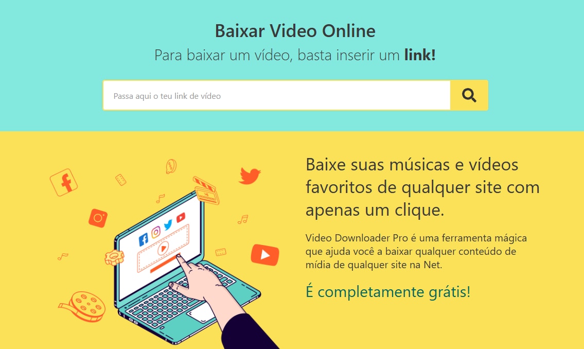 página principal do Video Downloader Pro com campo de URL