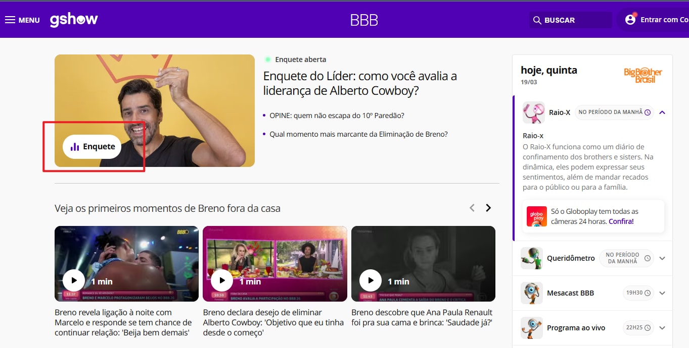 votação BBB 26, enquete BBB e últimas notícias BBB