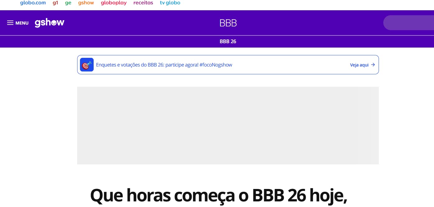 grade da programação da Globo com horário do BBB hoje