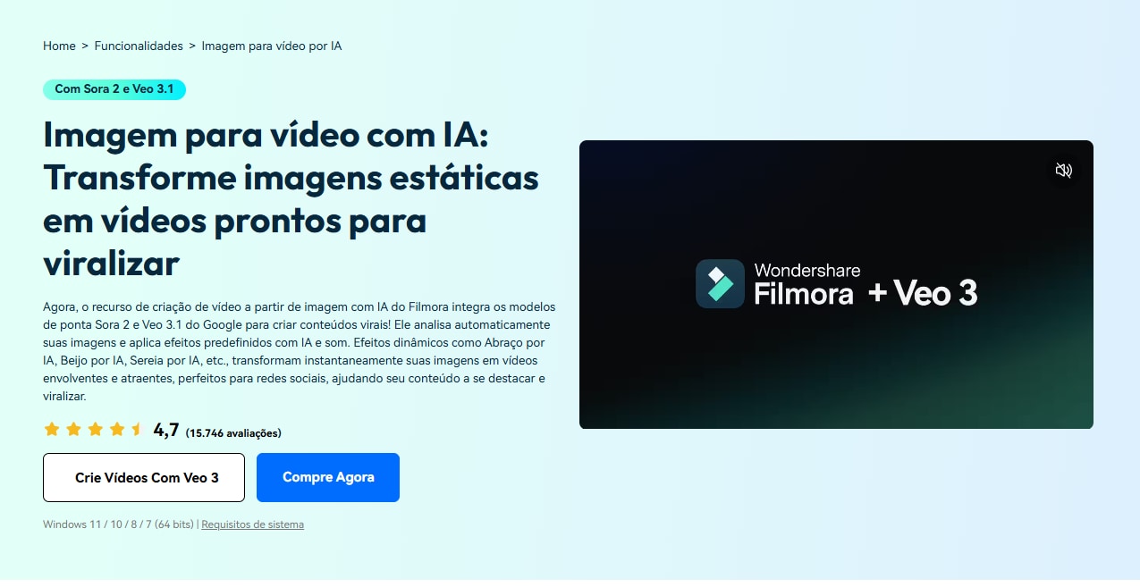 Ferramenta de Imagem para Vídeo do Filmora
