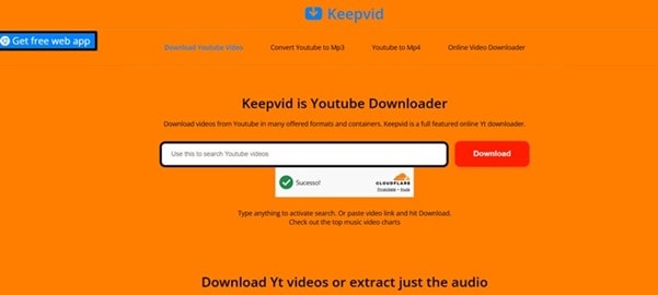 Plataforma online KeepVid para download e conversão de áudio