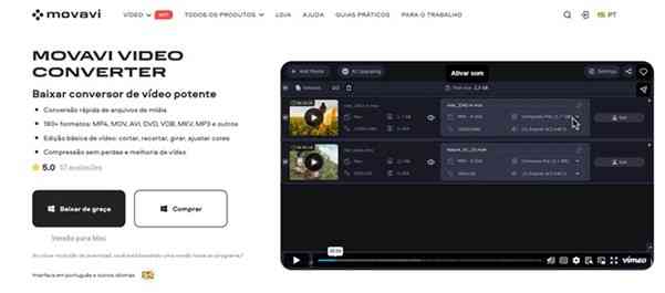 Interface principal do Movavi Video Converter para transformar arquivos MP4 em MP3