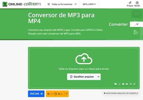 Interface da ferramenta Online-Convert para converter arquivos de vídeo MP4 em áudio MP3 online