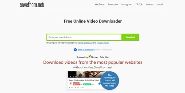 Ferramenta online SaveFrom.net para baixar vídeos MP4
