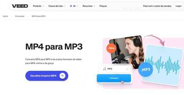 Interface do site VEED.io para conversão de formatos de mídia e edição rápida