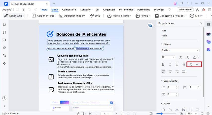 inserir sobrescrito num pdf