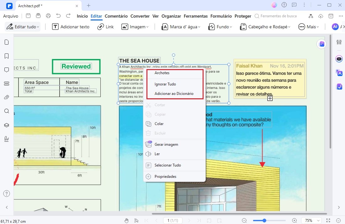 verificação ortográfica em arquivo PDF