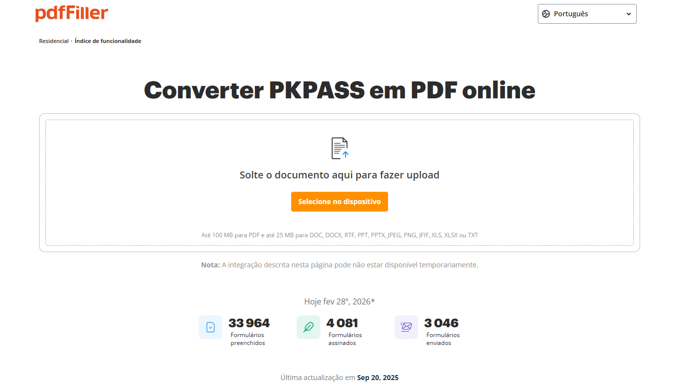 pdfFiller - Converter PDF para PKPASS online