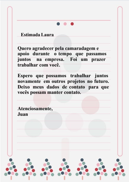 carta de despedida para colegas de trabalho