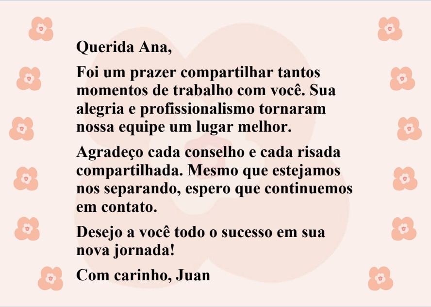 carta de despedida para colegas de trabalho