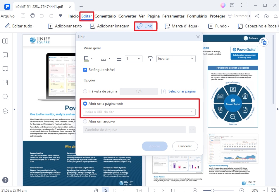 como inserir um hiperlink no word