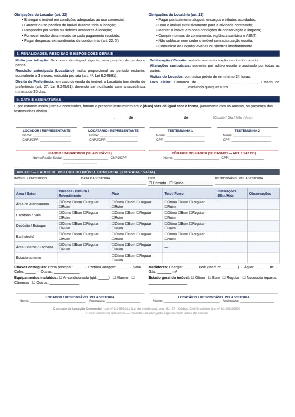 Modelo de contrato de aluguel comercial
