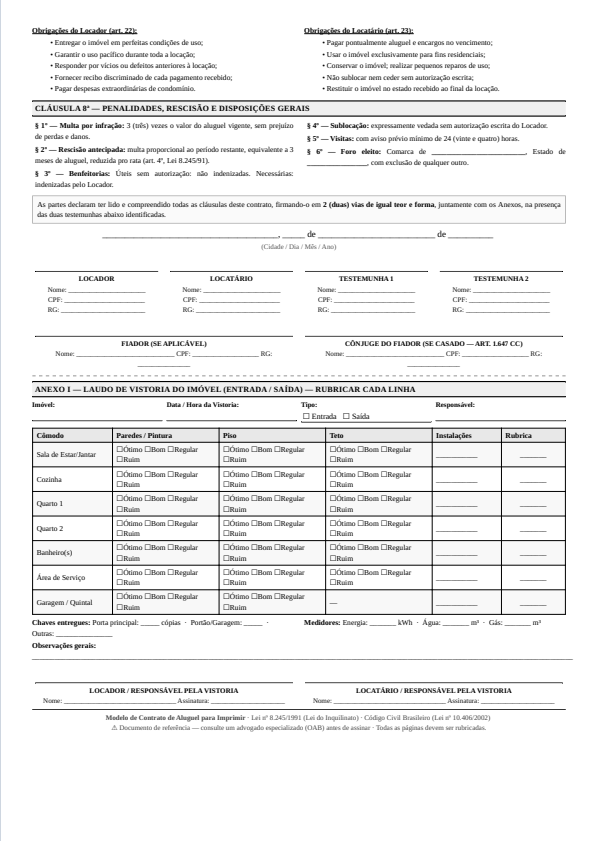 Modelo de contrato de aluguel para imprimir