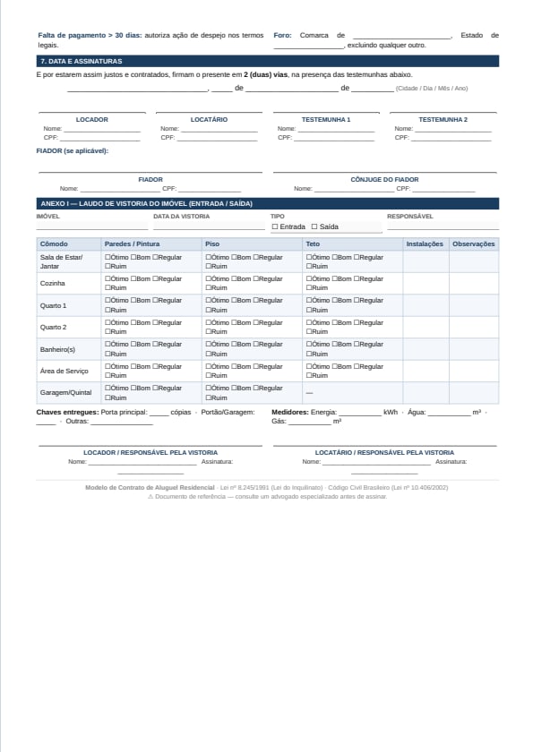 Modelo de contrato de aluguel formal