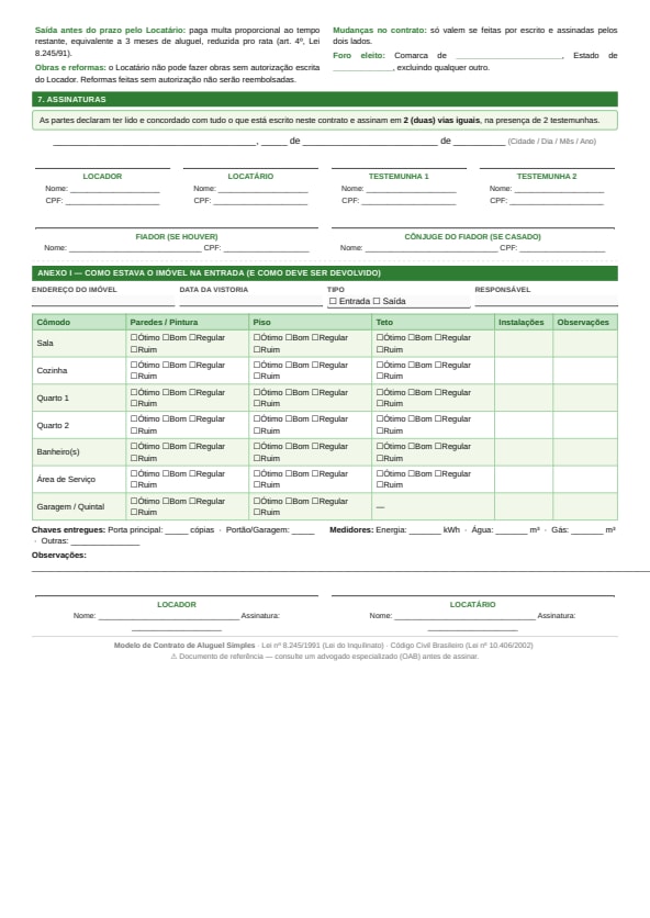 Modelo de contrato de aluguel simples