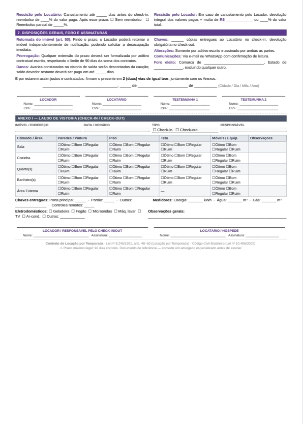 Modelo de contrato de aluguel temporário