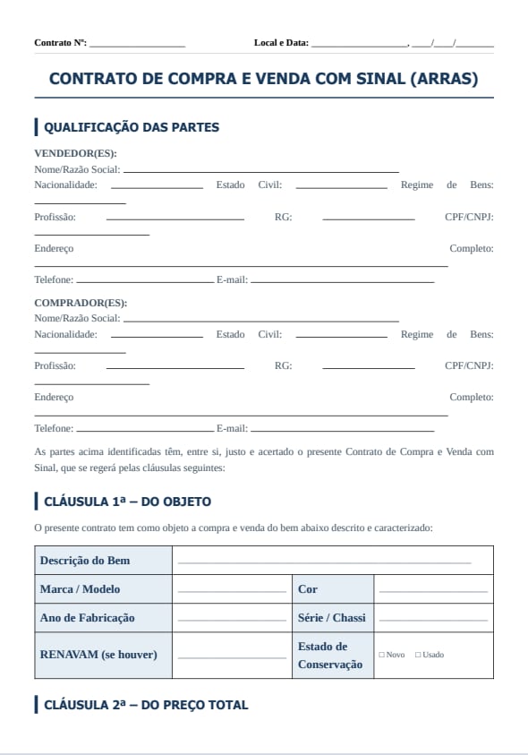 contrato de compra e venda com sinal