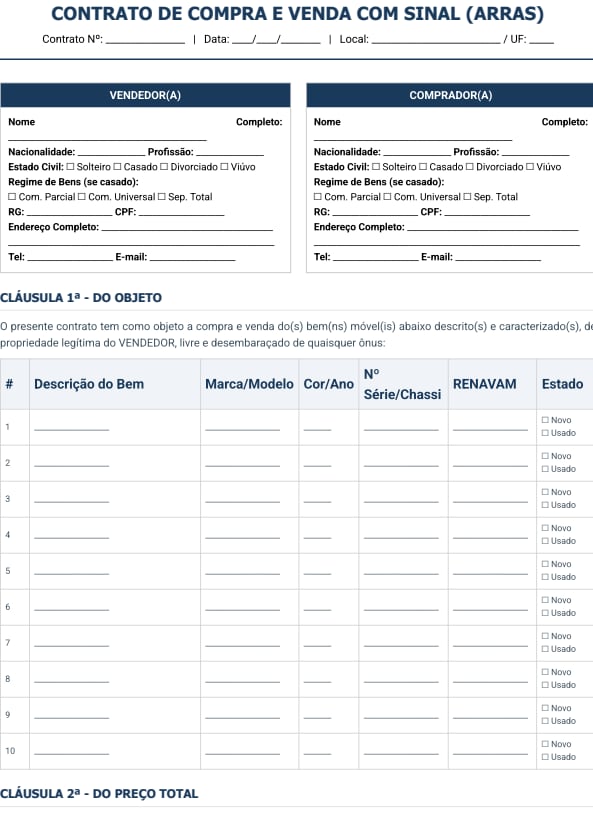 contrato de compra e venda com sinal